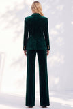 Burgundy Velvet Peak Lapel Peplum V-Neck 2 Piece Women Suits