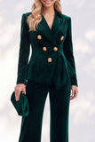 Burgundy Velvet Peak Lapel Peplum V-Neck 2 Piece Women Suits