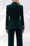 Burgundy Velvet Peak Lapel Peplum V-Neck 2 Piece Women Suits