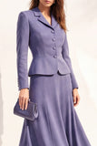 Purple Two Piece Notched Lapel Long Sleeves Single Breasted A-Line Midi Women Suits