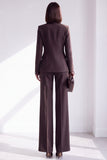 Coffee Fitted Notched Lapel Double Breasted Long Sleeves Women Suits with Lace
