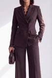 Coffee Fitted Notched Lapel Double Breasted Long Sleeves Women Suits with Lace