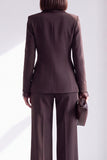 Coffee Fitted Notched Lapel Double Breasted Long Sleeves Women Suits with Lace