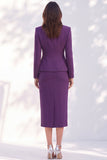 Dark Purple Two Piece Notched Lapel Single Breasted Midi Women Suits with Pockets