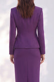 Dark Purple Two Piece Notched Lapel Single Breasted Midi Women Suits with Pockets