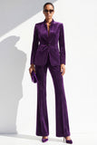 Dark Purple Stand Collar Single Breasted Glitter Long Women Suits