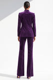 Dark Purple Stand Collar Single Breasted Glitter Long Women Suits