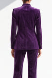 Dark Purple Stand Collar Single Breasted Glitter Long Women Suits