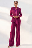 Purple Red Two Piece Shawl Lapel Long Sleeves Women Suits