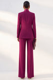 Purple Red Two Piece Shawl Lapel Long Sleeves Women Suits