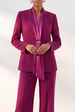 Purple Red Two Piece Shawl Lapel Long Sleeves Women Suits
