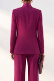 Purple Red Two Piece Shawl Lapel Long Sleeves Women Suits