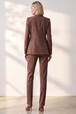 Coffee Peak Lapel Single Breasted Pockets Women Suits
