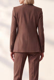 Coffee Peak Lapel Single Breasted Pockets Women Suits
