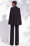 Black Peak Lapel Single Breasted 2 Piece Cape Satin Women Suits
