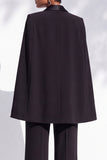 Black Peak Lapel Single Breasted 2 Piece Cape Satin Women Suits
