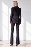 Black Fitted Peak Lapel 2 Piece Double Breasted Women Suits with Pockets