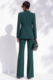 Dark Green Satin Peak Lapel V-Neck Single Breasted Long Women Suits with Pockets
