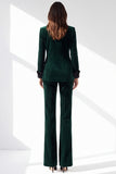 Dark Green Velvet Peak Lapel Single Breasted V-Neck Women Suits with Pockets