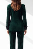 Dark Green Velvet Peak Lapel Single Breasted V-Neck Women Suits with Pockets