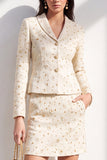 Ivory 2-Piece Shawl Lapel Long Sleeves Short Women Suits with 3D Appliques