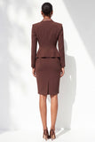 Coffee Fitted Satin Peak Lapel Knee-Length Double Breasted Women Suits