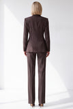Coffee Pinstriped Peak Lapel Double Breasted 2 Piece Women Suits