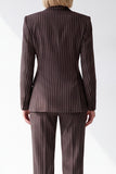 Coffee Pinstriped Peak Lapel Double Breasted 2 Piece Women Suits
