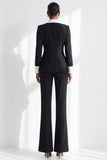 Black White Wide Contrast Lapel Double Breasted Women Suits with Pockets