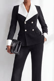 Black White Wide Contrast Lapel Double Breasted Women Suits with Pockets