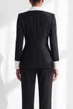 Black White Wide Contrast Lapel Double Breasted Women Suits with Pockets