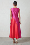 Fuchsia Red Bateau Neck Satin A-Line Midi Formal Dress