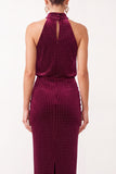 Burgundy Sheath High Neck Ruched Long Holiday Party Dress with Beading