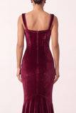Mermaid Burgundy Velvet Square Neck Long Holiday Party Dress