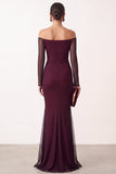 Red Mermaid Off the Shoulder Sheer Mesh Long Sleeves Long Formal Dress