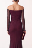 Red Mermaid Off the Shoulder Sheer Mesh Long Sleeves Long Formal Dress