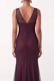 Black Red V-Neck Mermaid Sleeveless Long Formal Dress