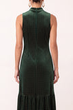 Dark Green Velvet A-Line High Neck Ruffled Midi Holiday Party Dress with Beading