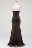 Dark Green Velvet Mermaid Corset Strapless Ruched Long Formal Dress with Slit