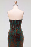 Dark Green Velvet Mermaid Corset Strapless Ruched Long Formal Dress with Slit