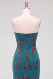 Dark Blue Mermaid Ruched Strapless Rhinestones Cut Out Long Formal Dress with Slit