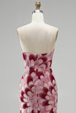 Pink Sequins Mermaid Strapless Detachable Tulle Draped Long Prom Dress with Slit