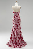 Pink Sequins Mermaid Strapless Detachable Tulle Draped Long Prom Dress with Slit