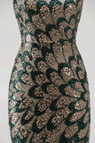 Dark Green Mermaid Sequins Strapless Beaded Long Pageant Dress with Detachable Tulle Draping