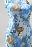 Sparkly One Shoulder Sequins Mermaid Beaded Blue Long Prom Dress