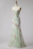 Light Corset Mermaid Floral Sequins Long Prom Dress with Lace Up Back