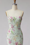 Light Corset Mermaid Floral Sequins Long Prom Dress with Lace Up Back