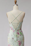 Light Corset Mermaid Floral Sequins Long Prom Dress with Lace Up Back