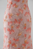 Pink Off the Shoulder Mermaid Appliques Sequins Long Prom Dress with Beading