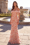 Pink Off the Shoulder Mermaid Appliques Sequins Long Prom Dress with Beading